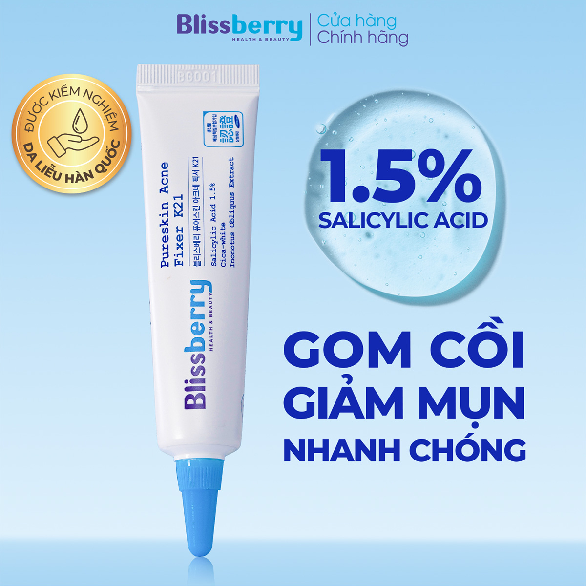 Gel bôi mụn giảm sưng & mờ thâm Blissberry 15ml - Ảnh 3