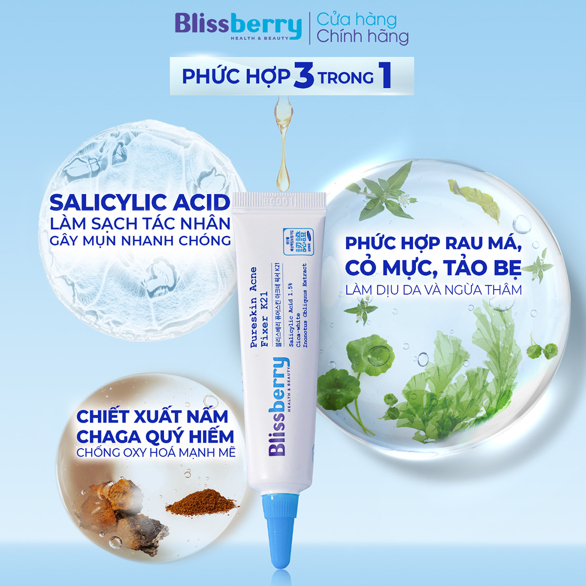 Gel bôi mụn giảm sưng & mờ thâm Blissberry 15ml - Ảnh 4