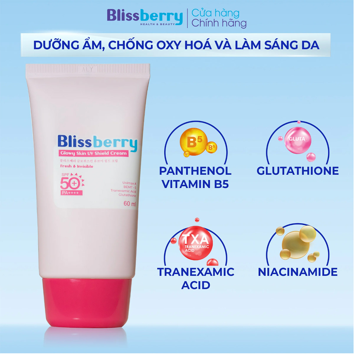 Kem chống nắng mỏng nhẹ sáng da SPF50+, PA+++ Blissberry 60ml - Ảnh 3