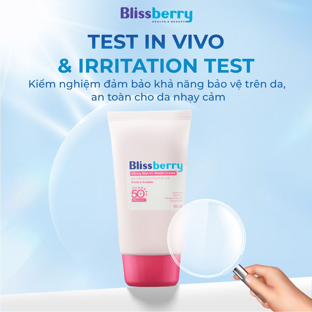 Kem chống nắng mỏng nhẹ sáng da SPF50+, PA+++ Blissberry 60ml - Ảnh 5